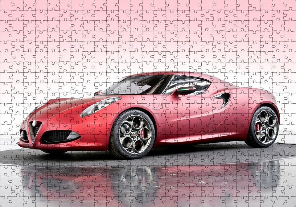 Alfa Romeo 4C Concept Kırmızı Otomobil Görseli Puzzle Yapboz MDF Ahşap 500 Parça 49 cm X 68 cm