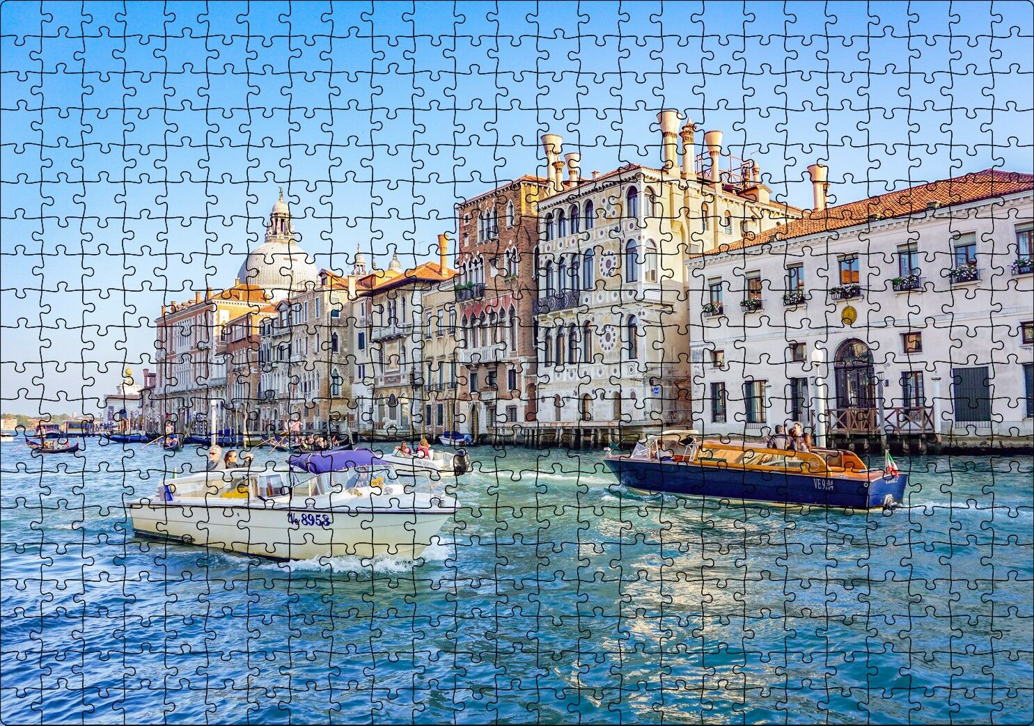 İtalya Venedik Binalar ve Kanalda Tekneler Puzzle Yapboz MDF Ahşap 500 Parça 49 cm X 68 cm
