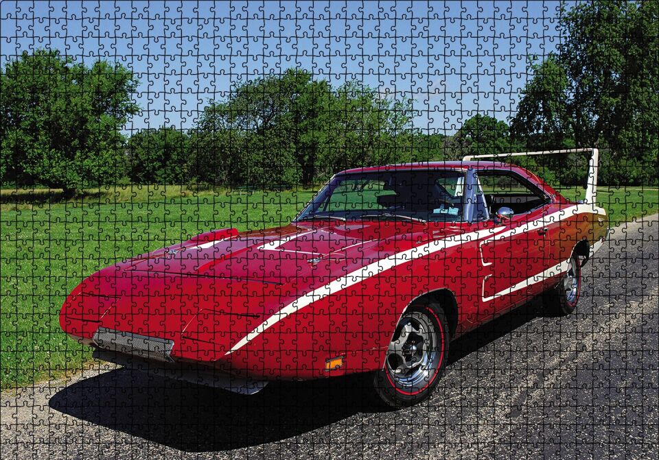 Dodge Charger Daytona Klsasik Görsel Puzzle Yapboz MDF Ahşap 1000 Parça 49 cm X 68 cm