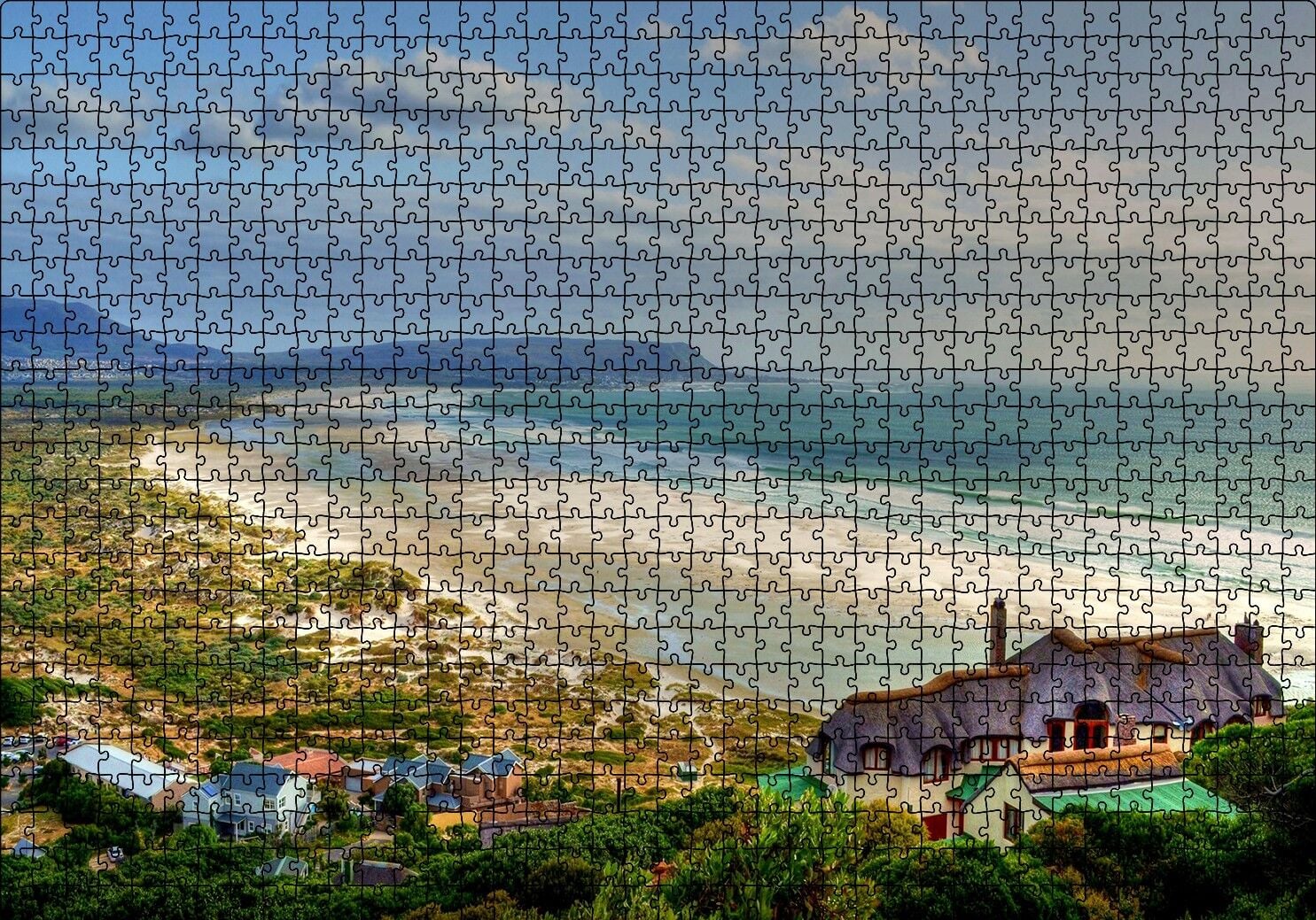 Atlantik Okyanusunda Sahil Kasabası Puzzle Yapboz MDF Ahşap 1000 Parça 49 cm X 68 cm