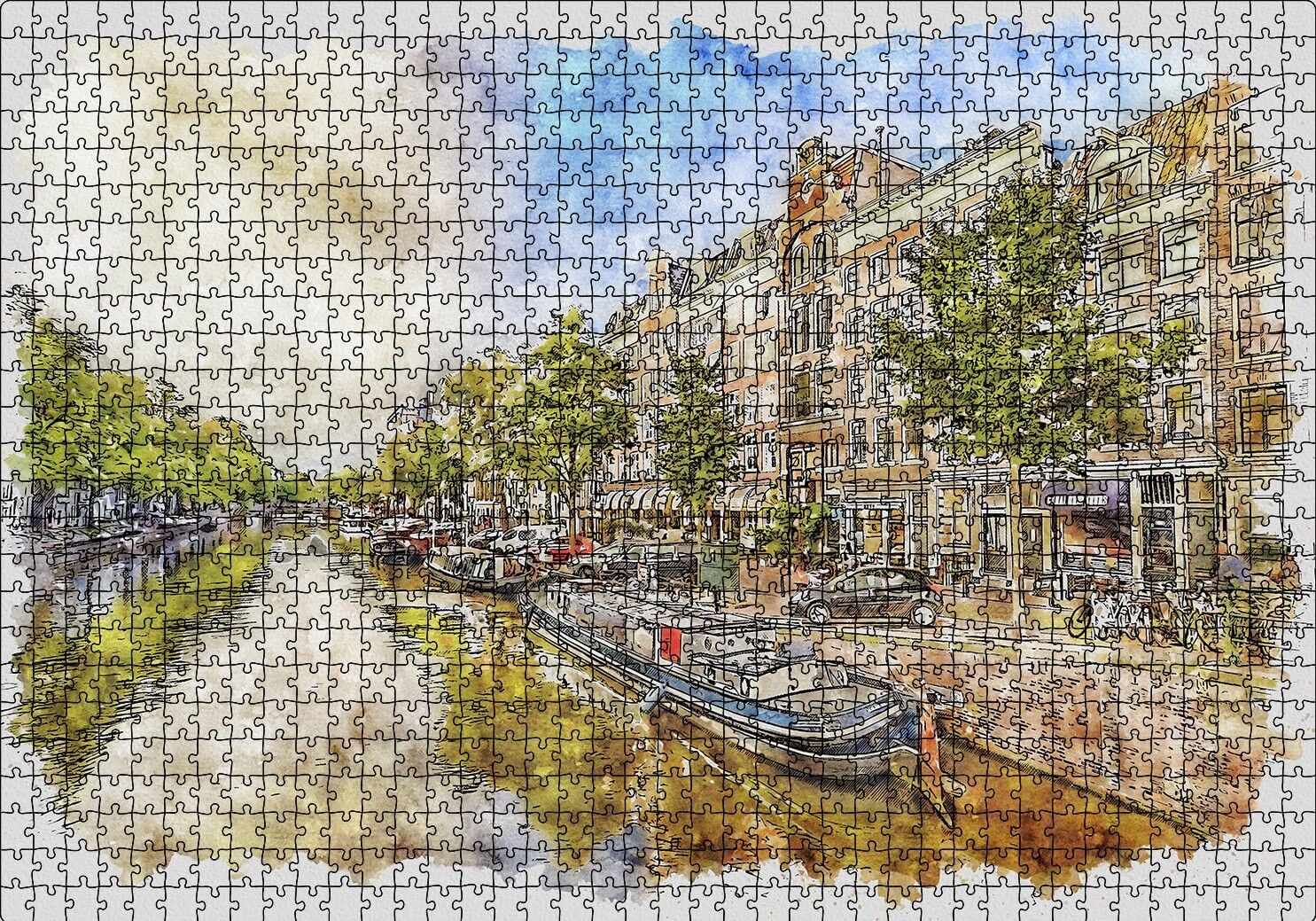 Amsterdam Sulu Boya Resim Puzzle Yapboz MDF Ahşap 1000 Parça 49 cm X 68 cm