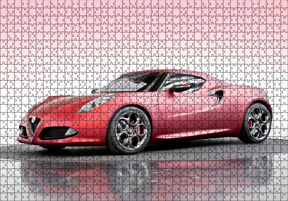 Alfa Romeo 4C Concept Kırmızı Otomobil Görseli Puzzle Yapboz MDF Ahşap 1000 Parça 49 cm X 68 cm
