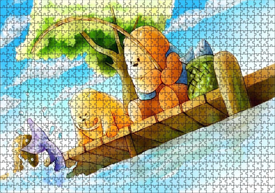 Ayı Bubu Balık Tutuyor Puzzle Yapboz MDF Ahşap 1000 Parça 49 cm X 68 cm