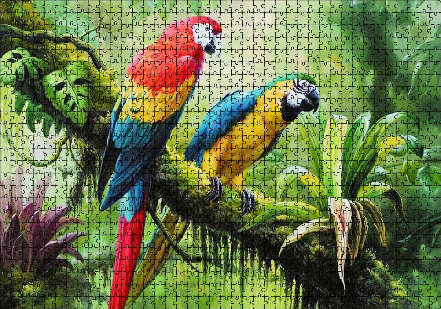 Daldaki Pappağanlar Görseli Puzzle Yapboz MDF Ahşap 1000 Parça 49 cm X 68 cm