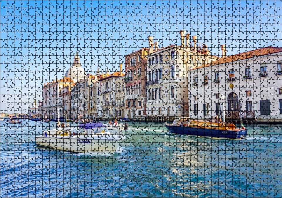 İtalya Venedik Binalar ve Kanalda Tekneler Puzzle Yapboz MDF Ahşap 1000 Parça 49 cm X 68 cm