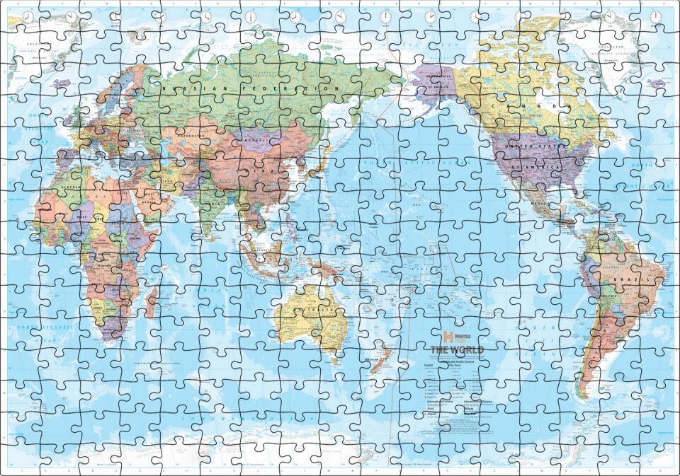 Modern ve Güncel Dünya Haritası Puzzle Yapboz MDF Ahşap 255 Parça 34 cm X 49 cm