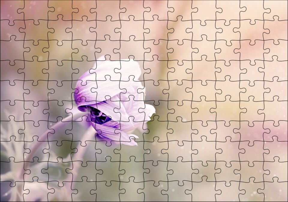 Eflatun Rengi Çiçek ve Su Damlaları Puzzle Yapboz MDF Ahşap