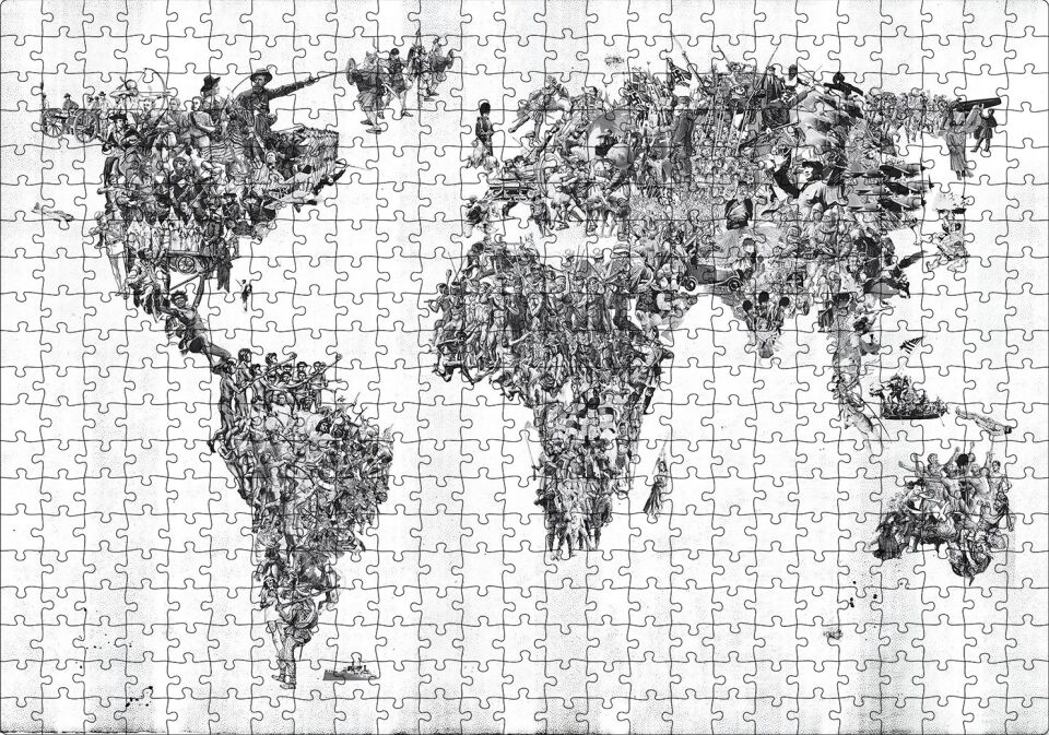 Halklardan Oluşan Dünya Haritası Puzzle Yapboz MDF Ahşap 500 Parça 49 cm X 68 cm