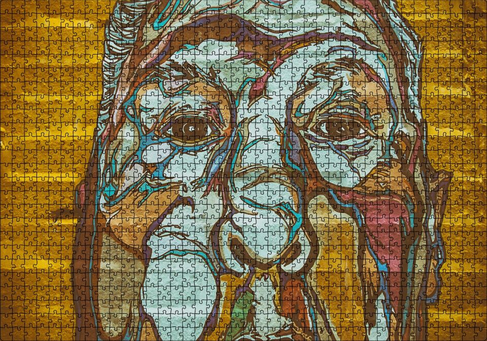 Alfred Hitchcock Portre Duvar Boyama Puzzle Yapboz MDF Ahşap 1000 Parça 49 cm X 68 cm
