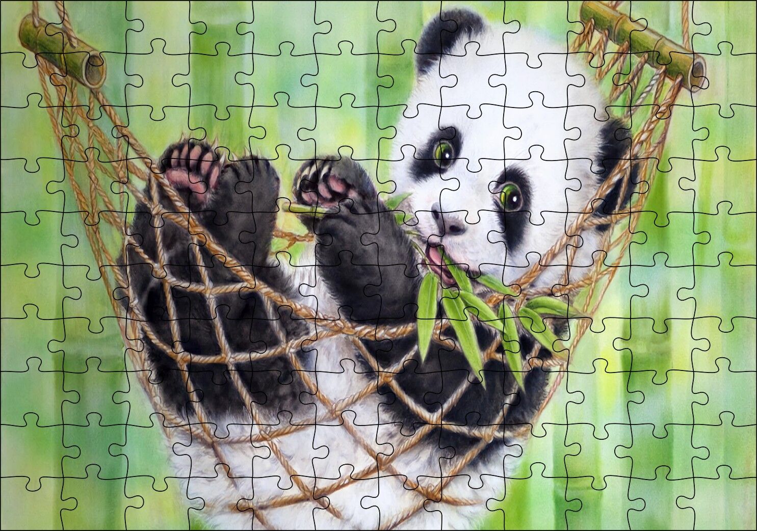 Hamakta Dinlenen Panda Dijital Çizim Puzzle Yapboz MDF Ahşap 120 Parça 24 cm X 34 cm
