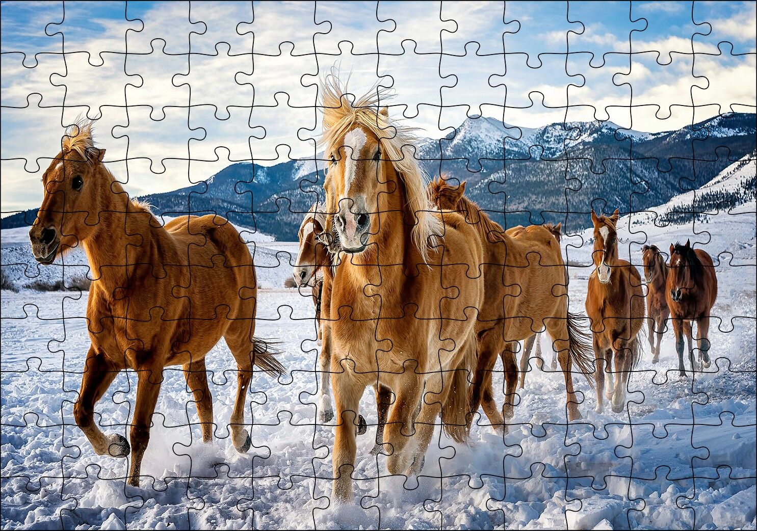 Karda Koşan Atlar Görseli Puzzle Yapboz MDF Ahşap