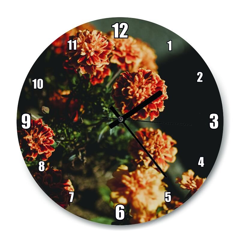 Kahve Rengi  Karanfil  Mdf Ahşap Duvar Saati 50 cm Çap