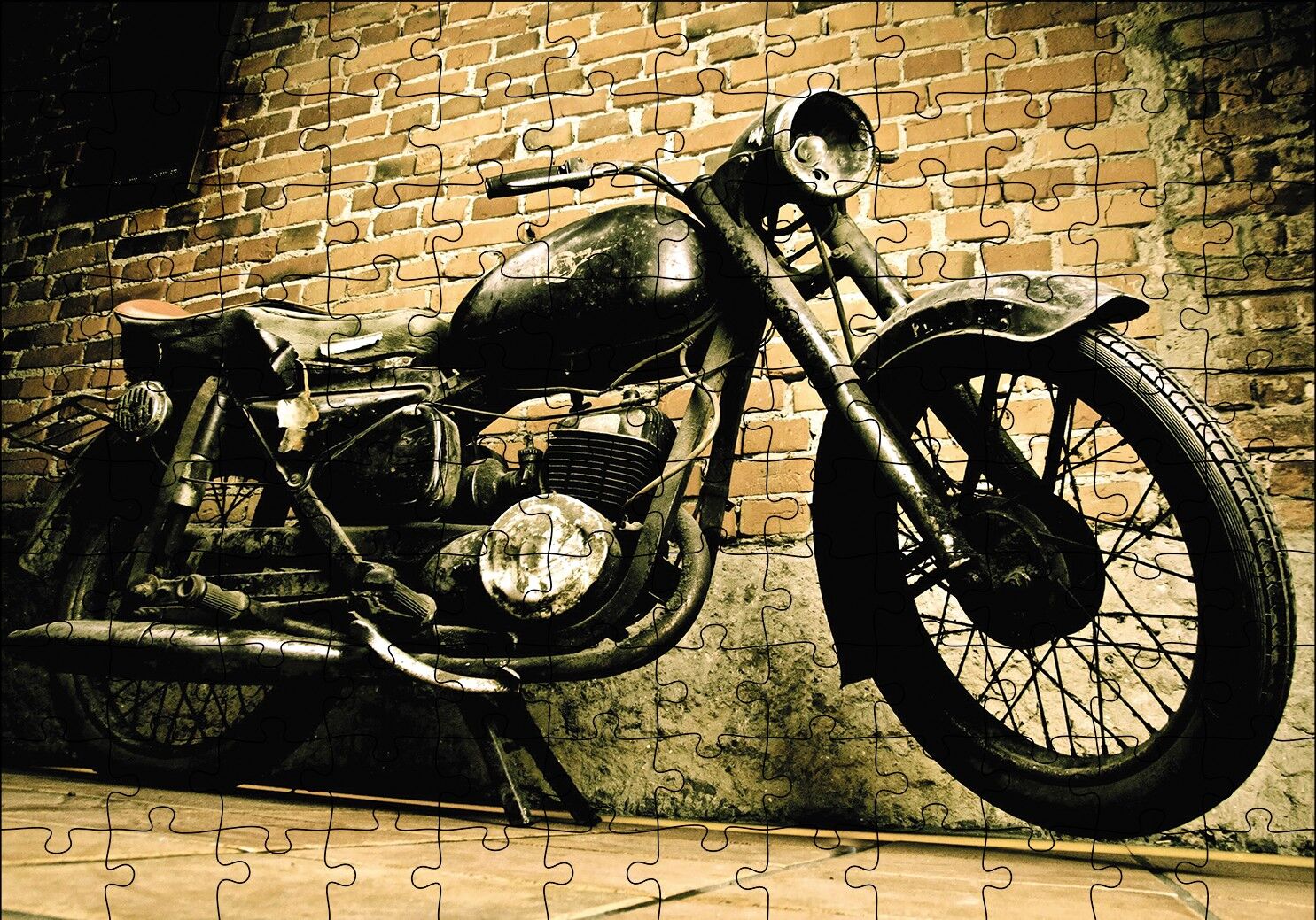 Geçmişten Motorsiklet Puzzle Yapboz MDF Ahşap 120 Parça 24 cm X 34 cm