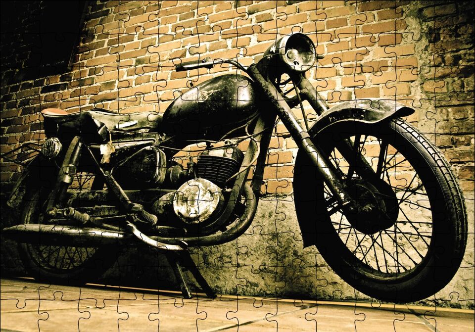 Geçmişten Motorsiklet Puzzle Yapboz MDF Ahşap 120 Parça 24 cm X 34 cm