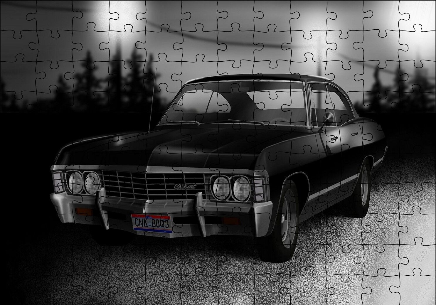 Siyah Klasik Chevrolet Puzzle Yapboz MDF Ahşap 120 Parça 24 cm X 34 cm