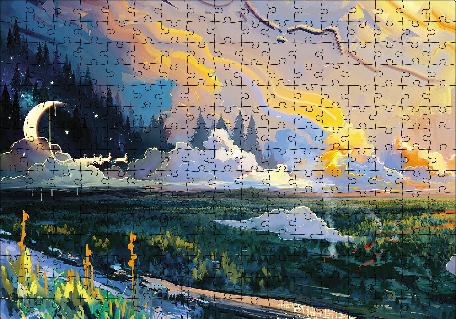 Ebruli Doğa Orman Puzzle Yapboz MDF Ahşap 255 Parça 34 cm X 49 cm