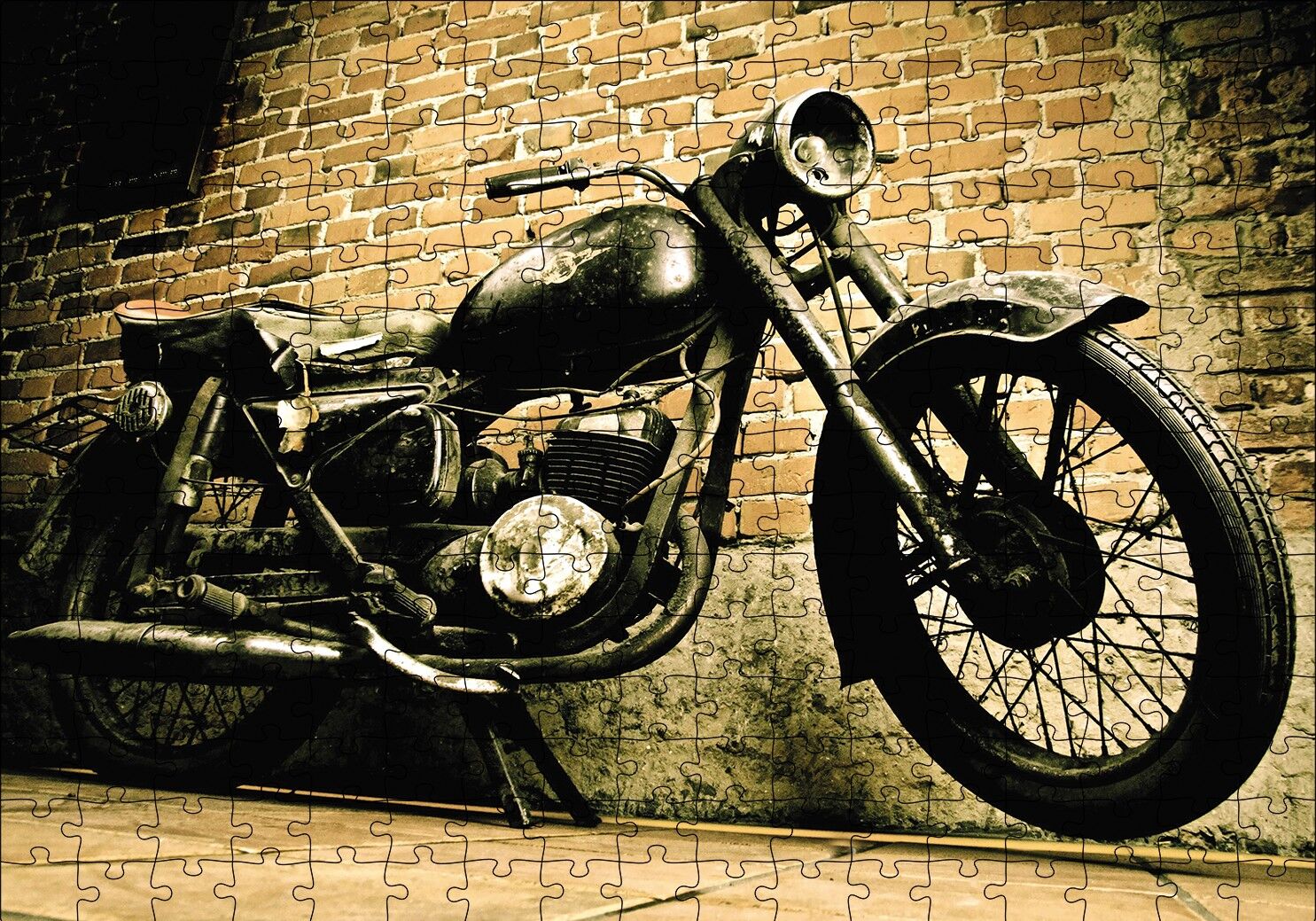 Geçmişten Motorsiklet Puzzle Yapboz MDF Ahşap 255 Parça 34 cm X 49 cm