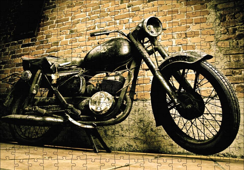 Geçmişten Motorsiklet Puzzle Yapboz MDF Ahşap 255 Parça 34 cm X 49 cm