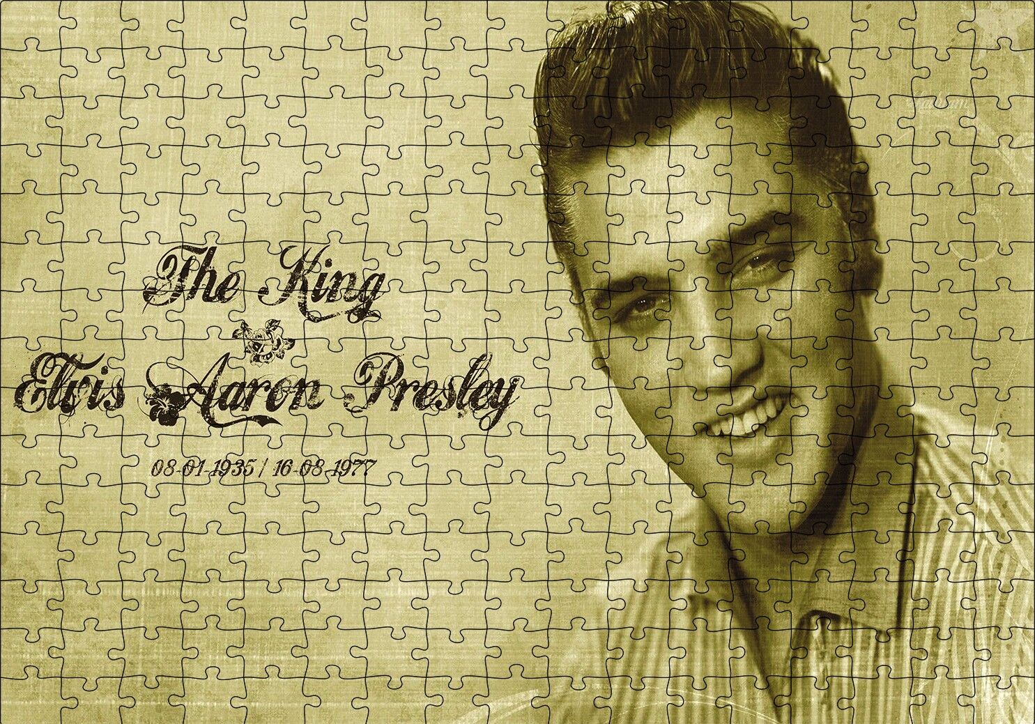 Kral Elvis Aaron Presley Sepya Portre Puzzle Yapboz MDF Ahşap 255 Parça 34 cm X 49 cm