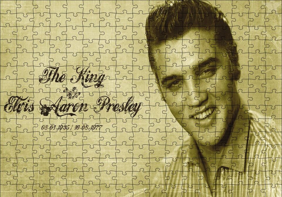 Kral Elvis Aaron Presley Sepya Portre Puzzle Yapboz MDF Ahşap 255 Parça 34 cm X 49 cm
