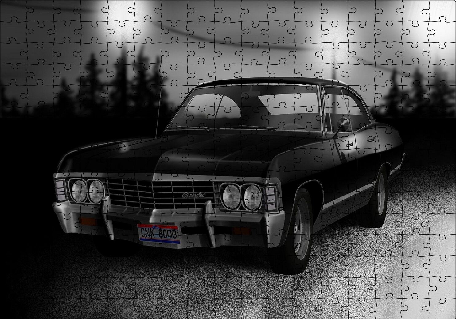 Siyah Klasik Chevrolet Puzzle Yapboz MDF Ahşap 255 Parça 34 cm X 49 cm