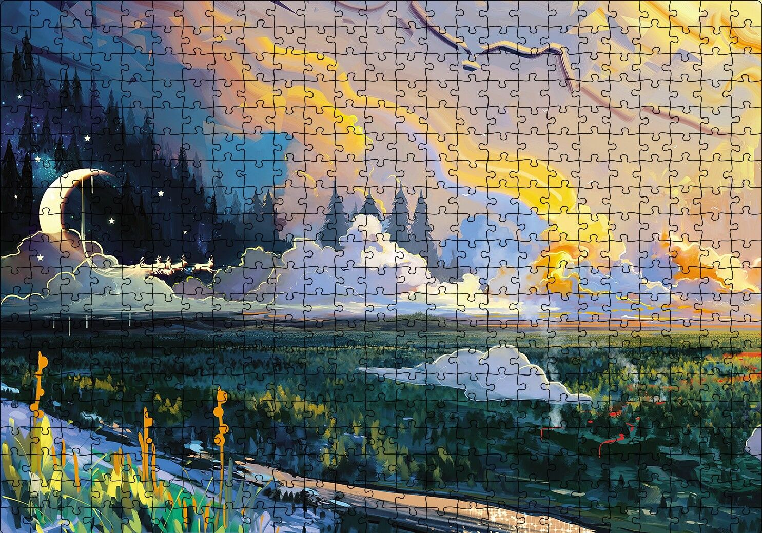 Ebruli Doğa Orman Puzzle Yapboz MDF Ahşap 500 Parça 49 cm X 68 cm