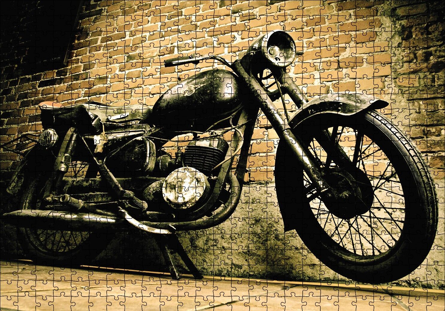 Geçmişten Motorsiklet Puzzle Yapboz MDF Ahşap 500 Parça 49 cm X 68 cm