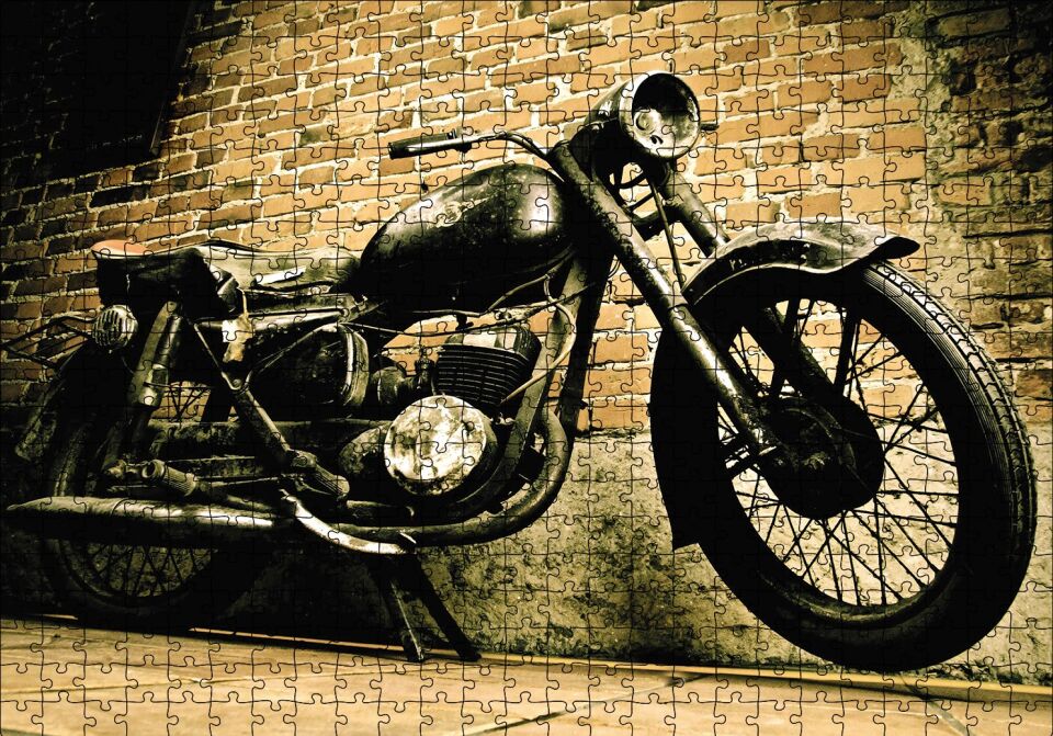Geçmişten Motorsiklet Puzzle Yapboz MDF Ahşap 500 Parça 49 cm X 68 cm