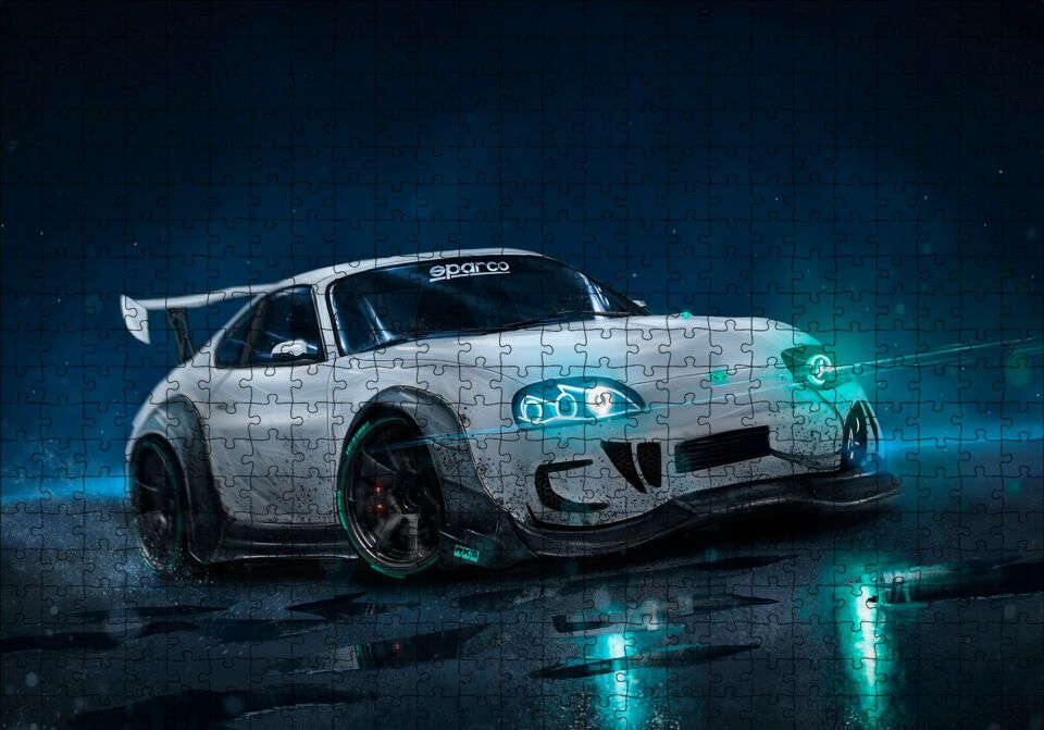Beyaz Toyota Supra Drift Puzzle Yapboz MDF Ahşap 500 Parça 49 cm X 68 cm