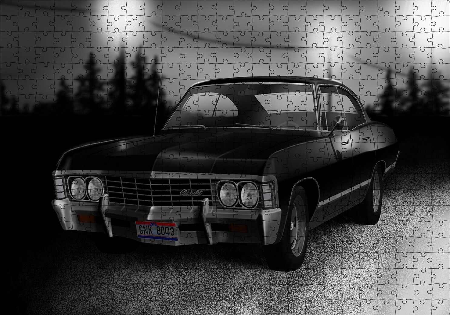Siyah Klasik Chevrolet Puzzle Yapboz MDF Ahşap 500 Parça 49 cm X 68 cm