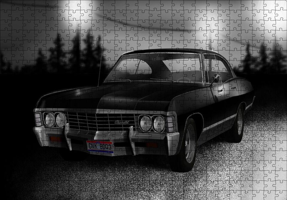 Siyah Klasik Chevrolet Puzzle Yapboz MDF Ahşap 500 Parça 49 cm X 68 cm