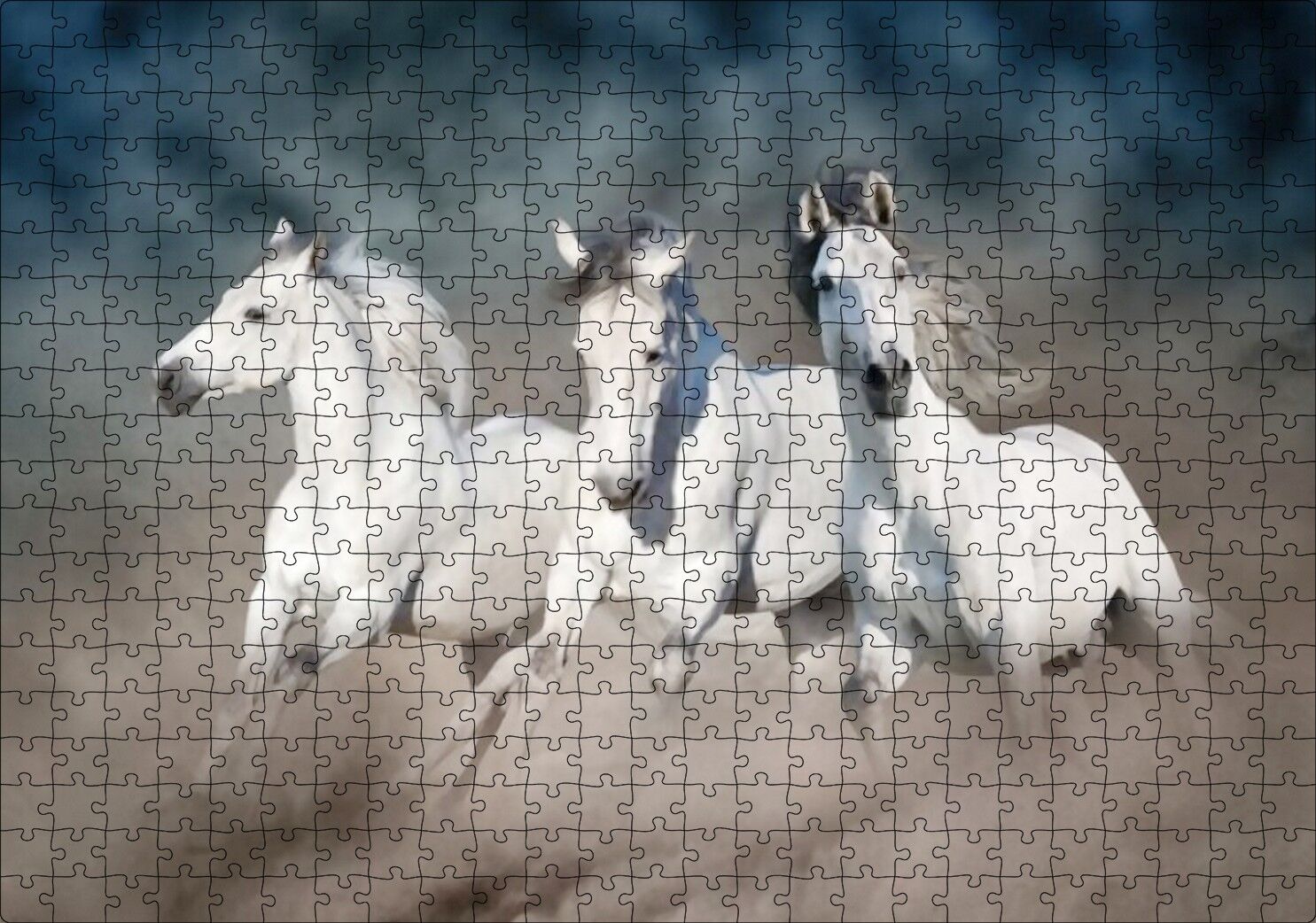 Doğada Koşan Üçlü Beyaz Atlar Görseli Puzzle Yapboz MDF Ahşap 500 Parça 49 cm X 68 cm