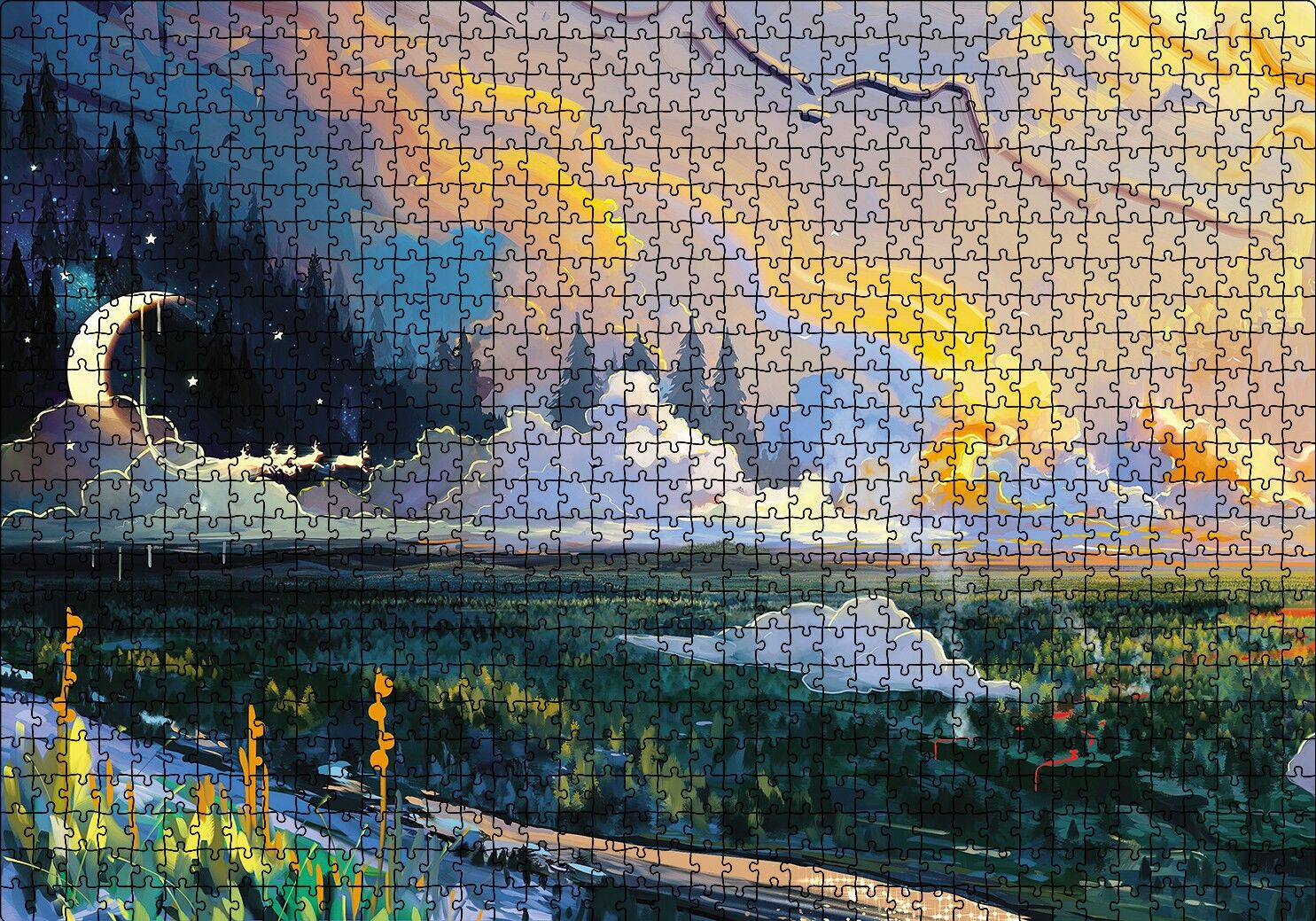 Ebruli Doğa Orman Puzzle Yapboz MDF Ahşap 1000 Parça 49 cm X 68 cm