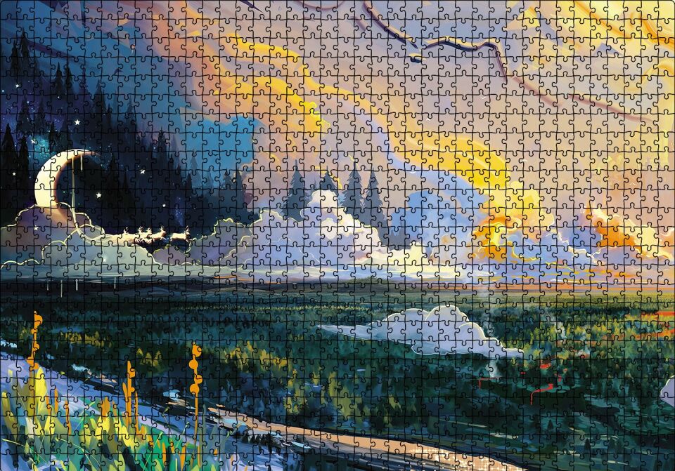 Ebruli Doğa Orman Puzzle Yapboz MDF Ahşap 1000 Parça 49 cm X 68 cm