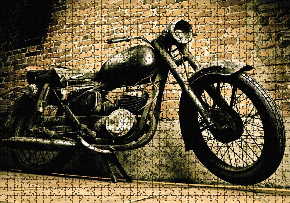Geçmişten Motorsiklet Puzzle Yapboz MDF Ahşap 1000 Parça 49 cm X 68 cm