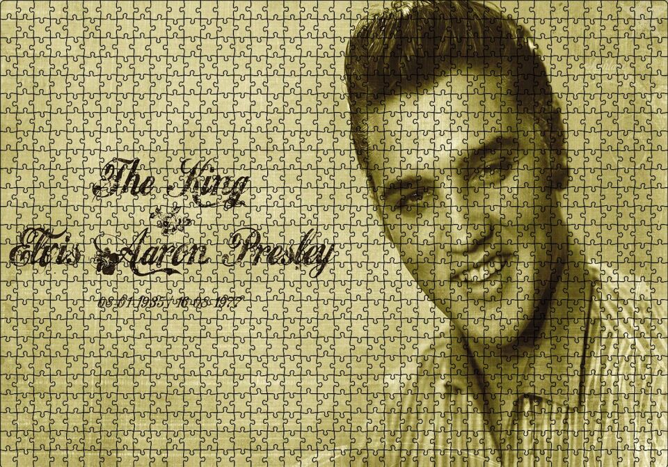 Kral Elvis Aaron Presley Sepya Portre Puzzle Yapboz MDF Ahşap 1000 Parça 49 cm X 68 cm