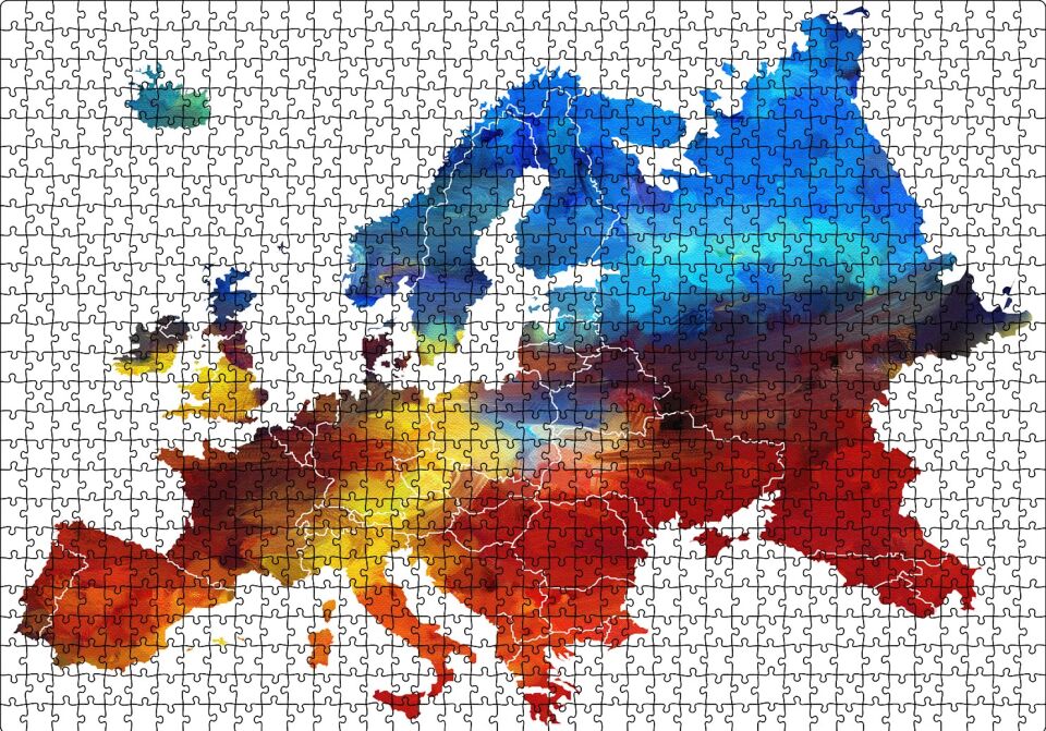 Avrupa Haritası Puzzle Yapboz MDF Ahşap 1000 Parça 49 cm X 68 cm