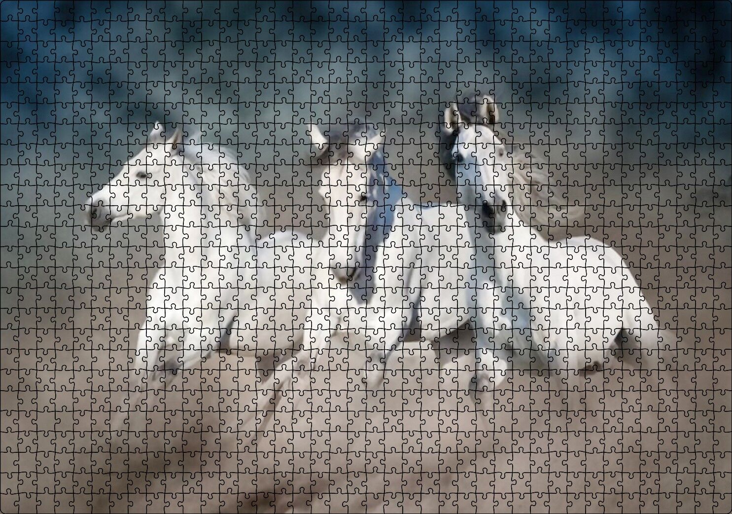Doğada Koşan Üçlü Beyaz Atlar Görseli Puzzle Yapboz MDF Ahşap 1000 Parça 49 cm X 68 cm