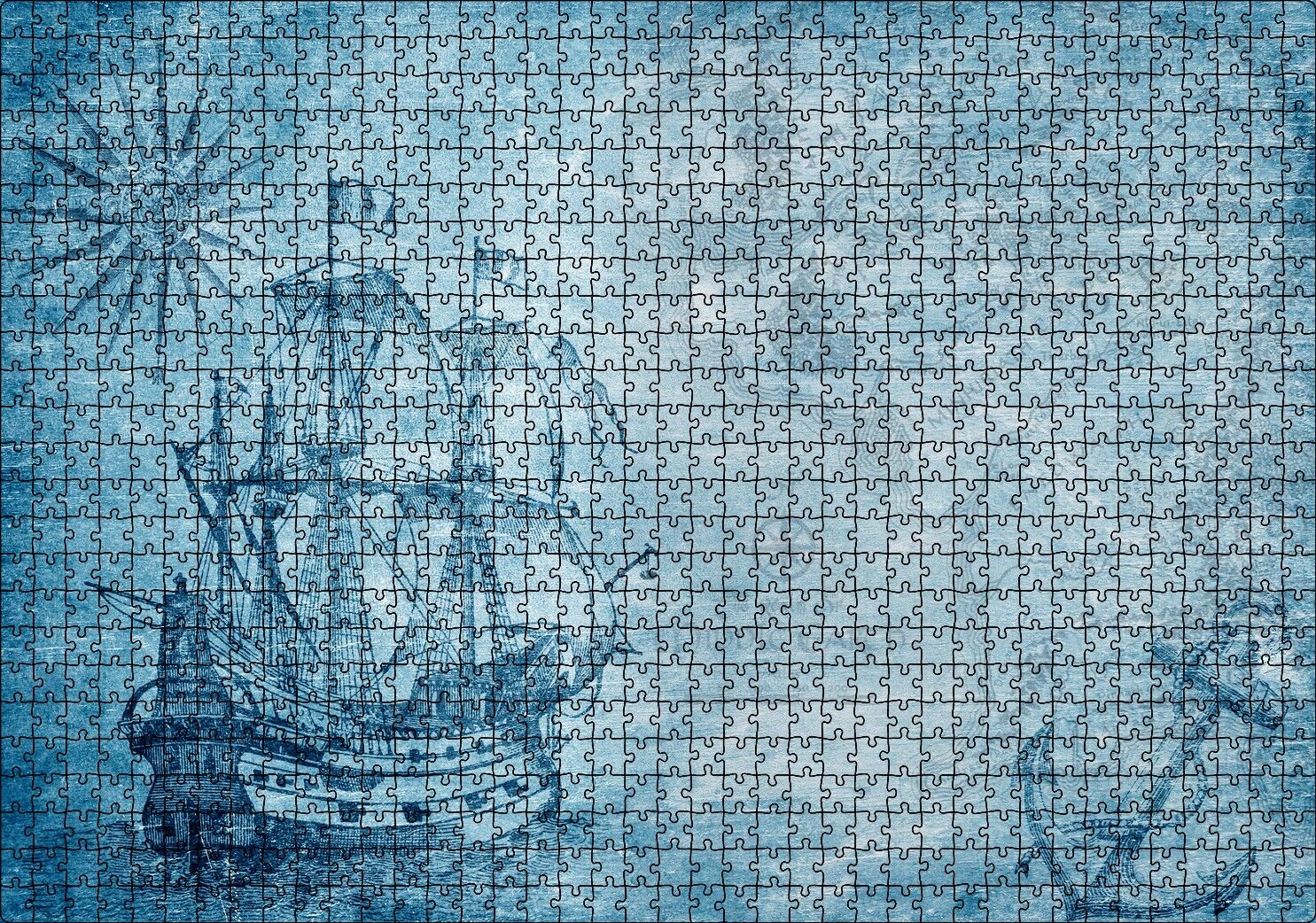 Orta Dünya Haritası ve Yelkenli Gemi Puzzle Yapboz MDF Ahşap 1000 Parça 49 cm X 68 cm