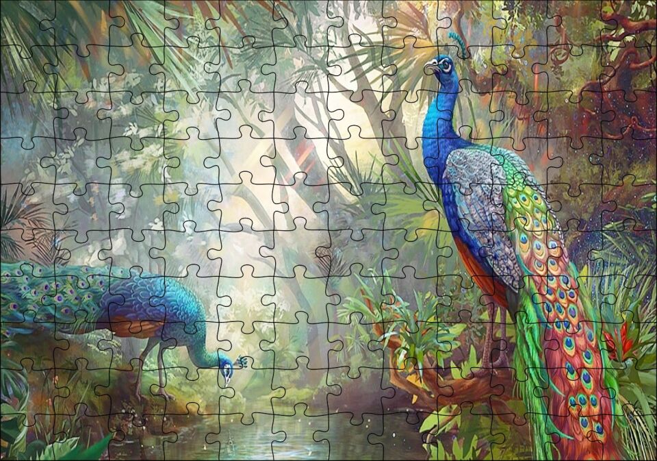 Doğada Tavus Kuşu Görseli Puzzle Yapboz MDF Ahşap 120 Parça 24 cm X 34 cm