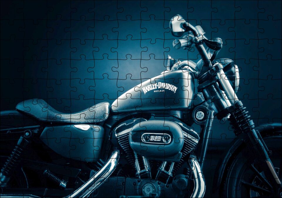 Harley Davidson Siyah Klasik Karanlık Mod Puzzle Yapboz MDF Ahşap 120 Parça 24 cm X 34 cm