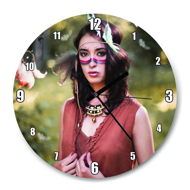 Kadın Dream Catcher  Mdf Ahşap Duvar Saati 30 cm Çap