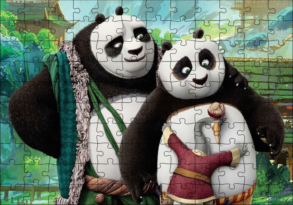 Li Shan Ve Po İle Kung Fu Panda Görseli Puzzle Yapboz MDF Ahşap