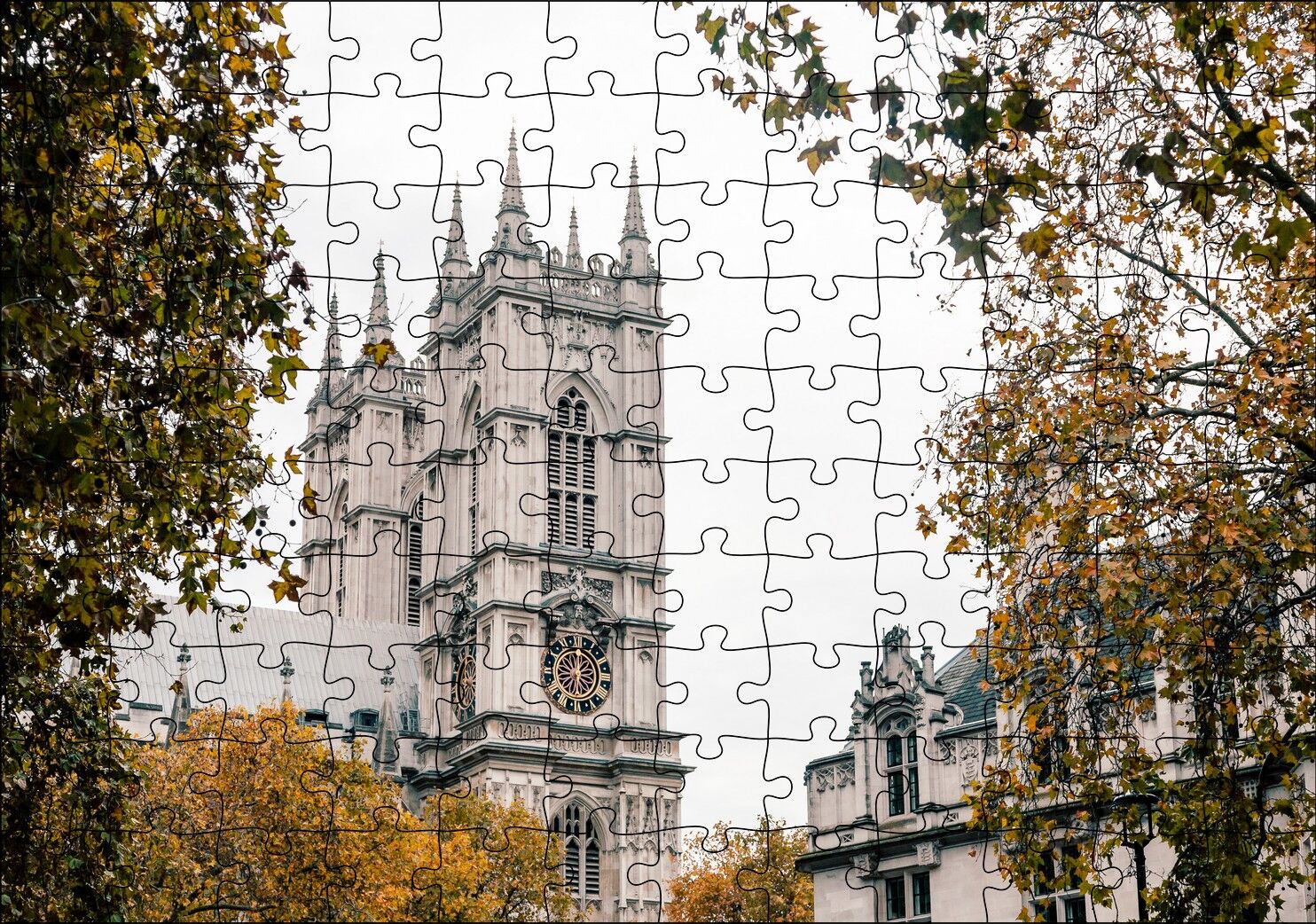 Londra'da Tarihi Binalar ve Sonbahar Renkleri Puzzle Yapboz MDF Ahşap