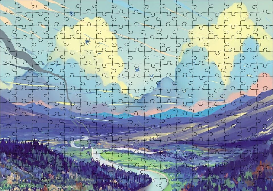 Ebruli Doğası Akarsu Ova Puzzle Yapboz MDF Ahşap 255 Parça 34 cm X 49 cm