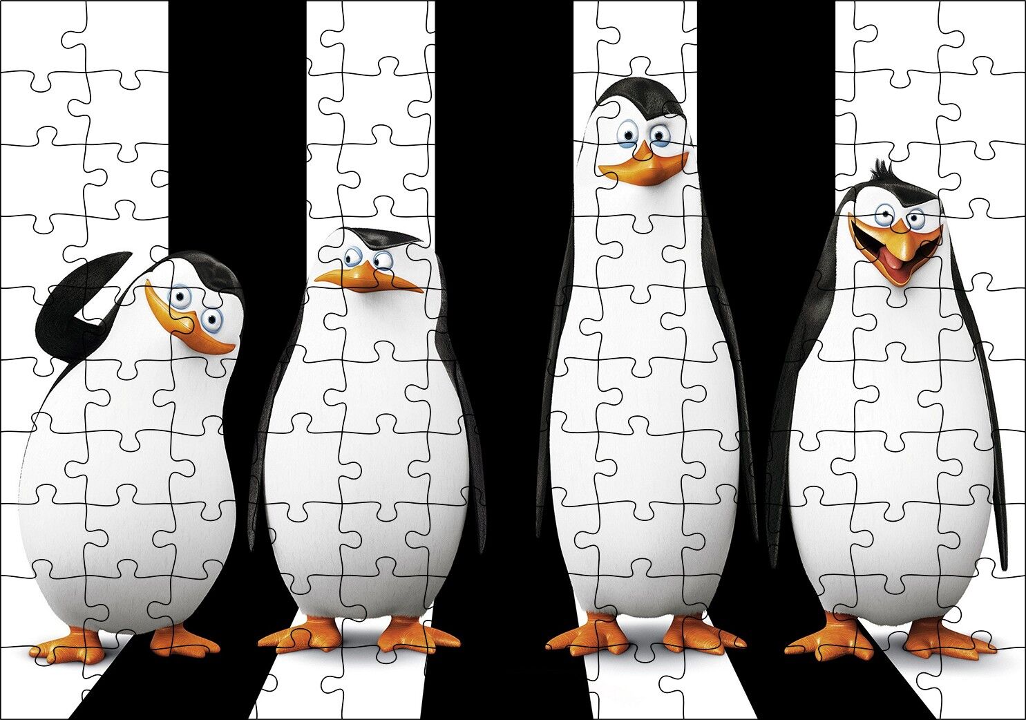 Madagaskar Penguenleri Siyah Beyaz Görseli Puzzle Yapboz MDF Ahşap