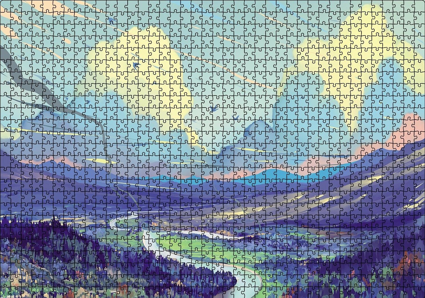 Ebruli Doğası Akarsu Ova Puzzle Yapboz MDF Ahşap 1000 Parça 49 cm X 68 cm