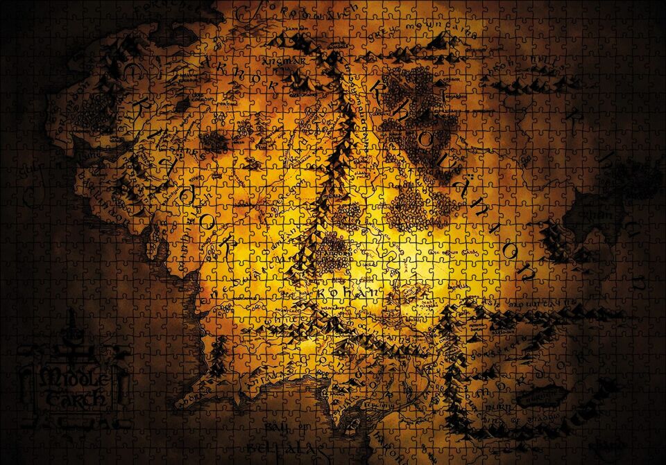 Yüzüklerin Efendisi Orta Dünya Rohan Haritası Puzzle Yapboz MDF Ahşap 1000 Parça 49 cm X 68 cm