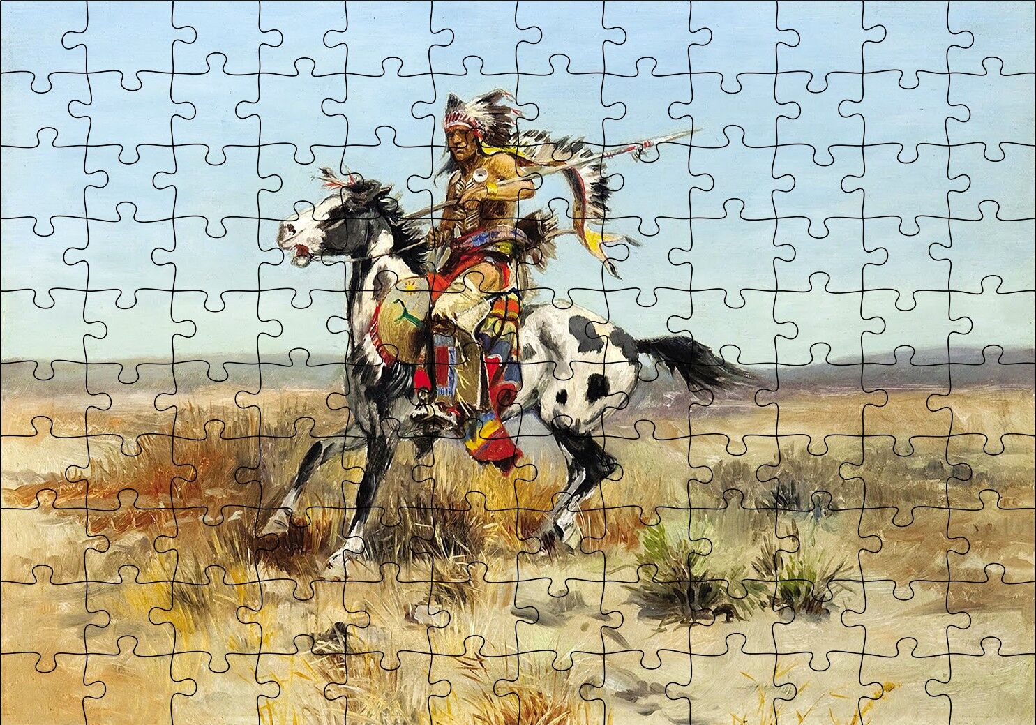 Savaşçı Kızılderili Yağlı Boya Puzzle Yapboz MDF Ahşap 120 Parça 24 cm X 34 cm