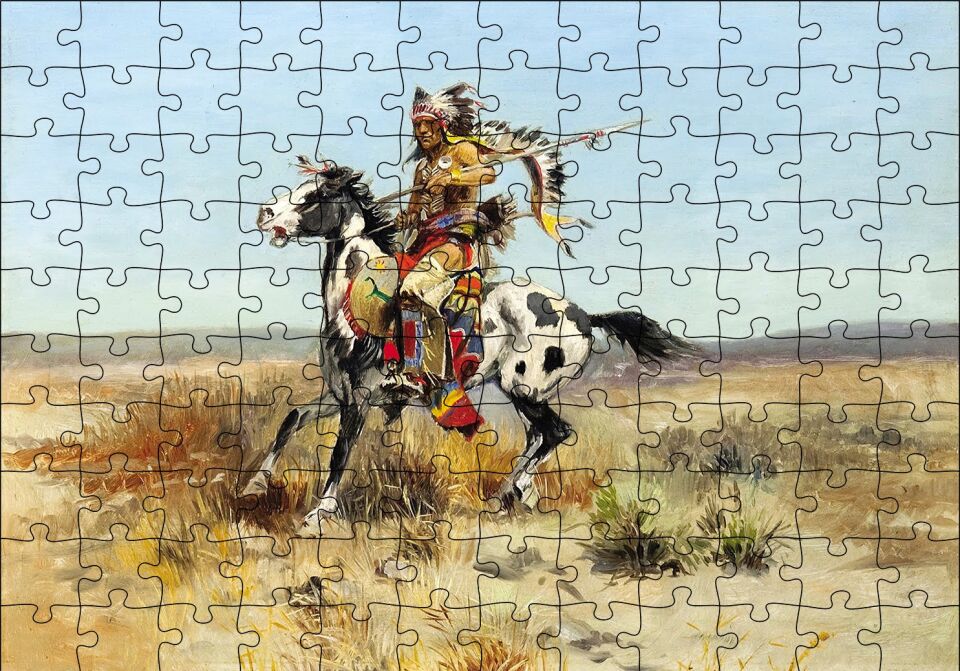 Savaşçı Kızılderili Yağlı Boya Puzzle Yapboz MDF Ahşap 120 Parça 24 cm X 34 cm